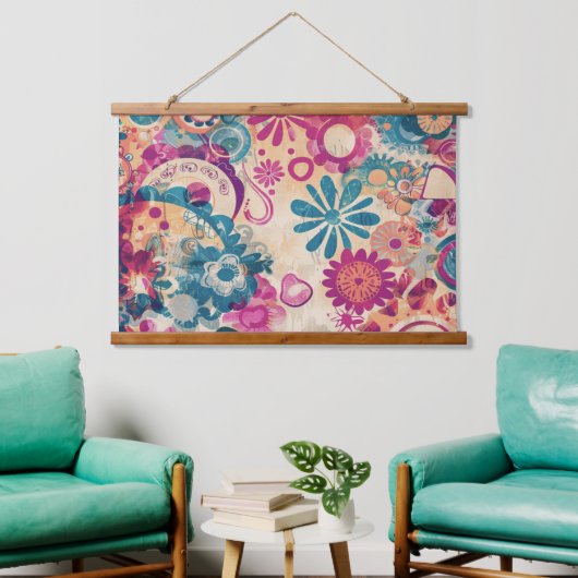 Retro Hippie: Wilde bloemen aan de muur hangen Hangend Wandkleed (Woonkamer)