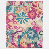 Retro Hippie: Wilde Bloemen Fleece Deken (Voorkant)
