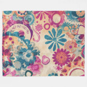Retro Hippie: Wilde Bloemen Fleece Deken (Voorkant (Horizontaal))