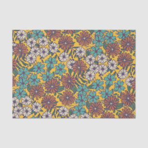 Retro Hippie Yellow Turquoise 70s Floral Pattern Tissuepapier