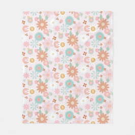 Retro Hippy 60s 70s Daisy Flower Peace Sign Roze Fleece Deken