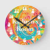 Retro Hippy 60s 70s Vredesbord Custom Ronde Klok (Voorkant)