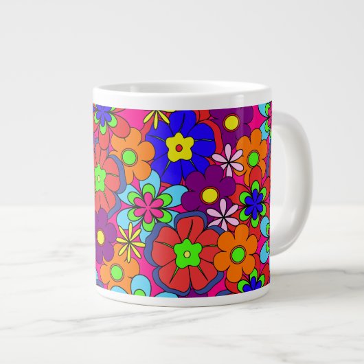 Retro Hippy Groovy Girly Floral Grote Koffiekop (Voorkant rechts)