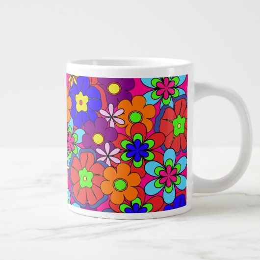 Retro Hippy Groovy Girly Floral Grote Koffiekop (Rechts)