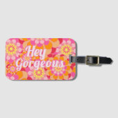 Retro Hippy Oranje roze bloemen Bagagelabel (Voorkant (horizontaal))