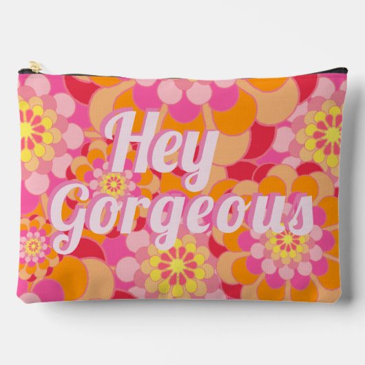 Retro Hippy Oranje roze bloemen Etui (Voorkant)
