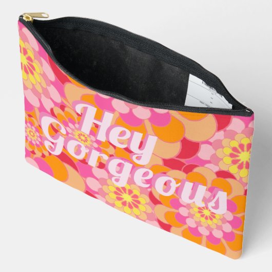 Retro Hippy Oranje roze bloemen Etui (Open)