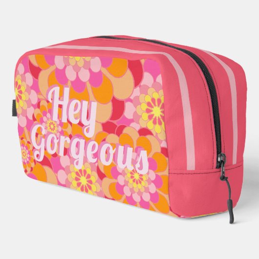 Retro Hippy Oranje roze bloemen Toilettasje (Rechterhoek)