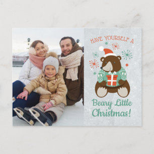Retro Hipster Beer Beary Little Christmas Foto Briefkaart