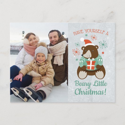 Retro Hipster Beer Beary Little Christmas Foto Briefkaart (Voorkant)