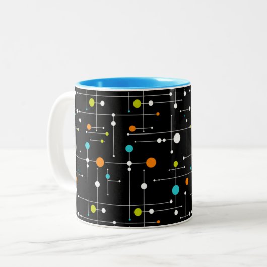 Retro Hipster Black Space Age Tweekleurige Koffiemok (Voorkant links)