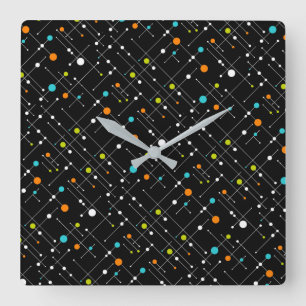 Retro Hipster Black Space Age Vierkante Klok