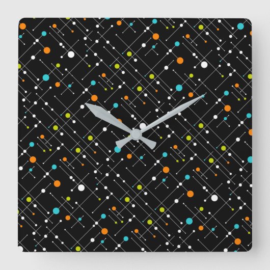 Retro Hipster Black Space Age Vierkante Klok (Voorkant)