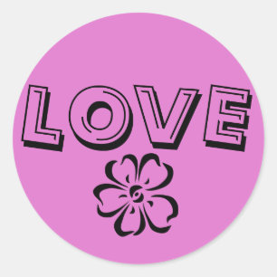 Retro Hipster Hot Pink Love Sticker met Flower