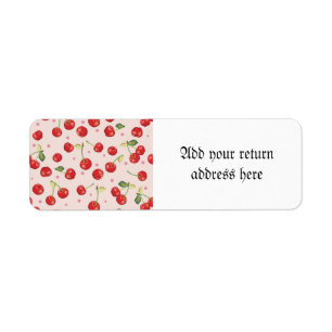 Retro Hipster, kers, patroon, rood, leuk roze, Etiket