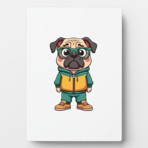 Retro Hipster Pug Hond Cartoon Streetwear Grafisch Fotoplaat