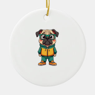 Retro Hipster Pug Hond Cartoon Streetwear Grafisch Keramisch Ornament