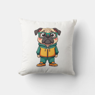 Retro Hipster Pug Hond Cartoon Streetwear Grafisch Kussen