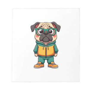 Retro Hipster Pug Hond Cartoon Streetwear Grafisch Notitieblok