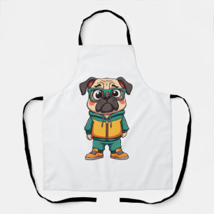 Retro Hipster Pug Hond Cartoon Streetwear Grafisch Schort