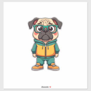 Retro Hipster Pug Hond Cartoon Streetwear Grafisch Sticker