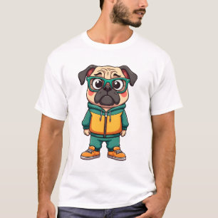 Retro Hipster Pug Hond Cartoon Streetwear Grafisch T-shirt