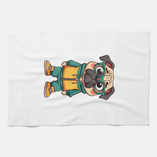 Retro Hipster Pug Hond Cartoon Streetwear Grafisch Theedoek