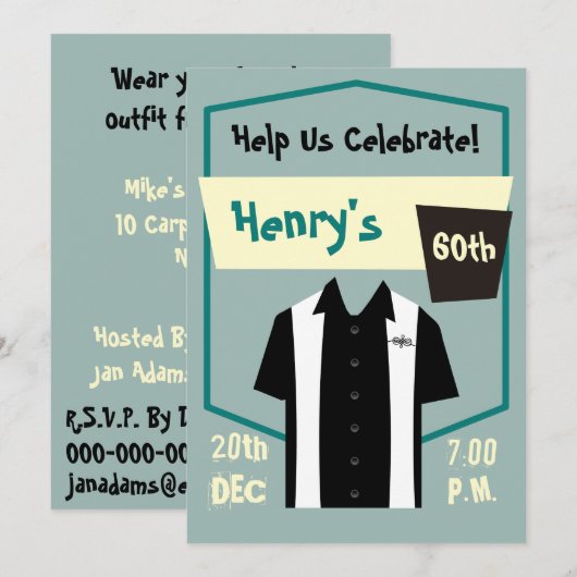 Retro Hipster Rockabilly Birthday Celebration Kaart (Voorkant / Achterkant)