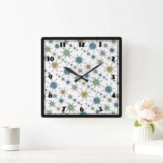 Retro Hipster RuimteLeeftijd AtoomStarburst Vierkante Klok (Huis)