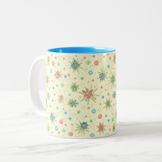 Retro Hipster Space Age Atomic Starburst Tweekleurige Koffiemok (Voorkant links)