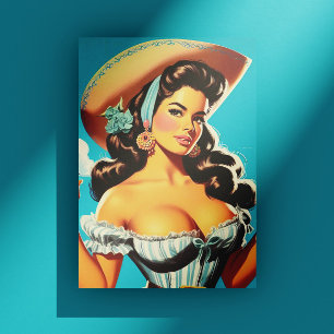 Retro Hispanic Cowgirl Briefkaart