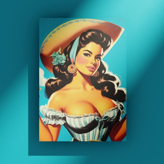 Retro Hispanic Cowgirl Briefkaart