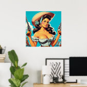 Retro Hispanic Cowgirl Poster (Thuiskantoor)