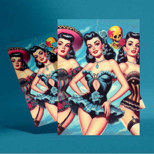 Retro Hispanic Pin-ups Briefkaart