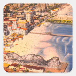 Retro Historische Boardwalk Long Beach, Californië Vierkante Sticker