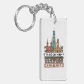 Retro Ho Chi Minh City Skyline Saigon Wander South Sleutelhanger (Voorkant Links)