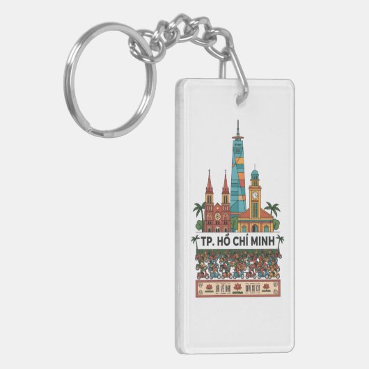 Retro Ho Chi Minh City Skyline Saigon Wander South Sleutelhanger (Voorkant Links)