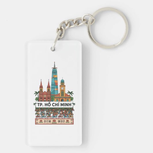 Retro Ho Chi Minh City Skyline Saigon Wander South Sleutelhanger (achterkant)