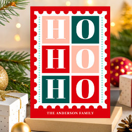 Retro Ho Ho Ho Christmas Postage Stamp Feestdagen Kaart
