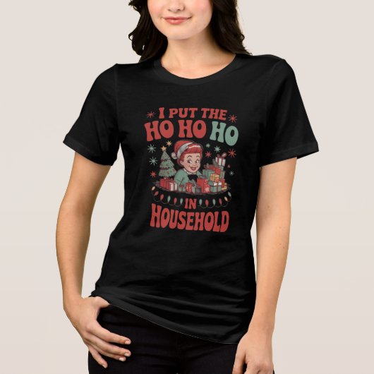 Retro Ho Ho Ho Christmas Typography Tri-Blend Shirt (Voorkant)