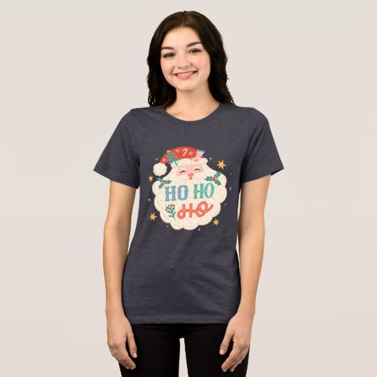 Retro Ho Ho Ho Kerstman Feestelijke Kerstmis Tri-Blend Shirt (Voorkant volledig)