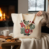 Retro Ho Ho Ho Kerstvakantie Holly Santa Hat Grote Tote Bag