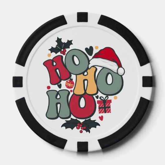 Retro Ho Ho Ho Kerstvakantie Holly Santa Hat Poker Chips (Voorkant)