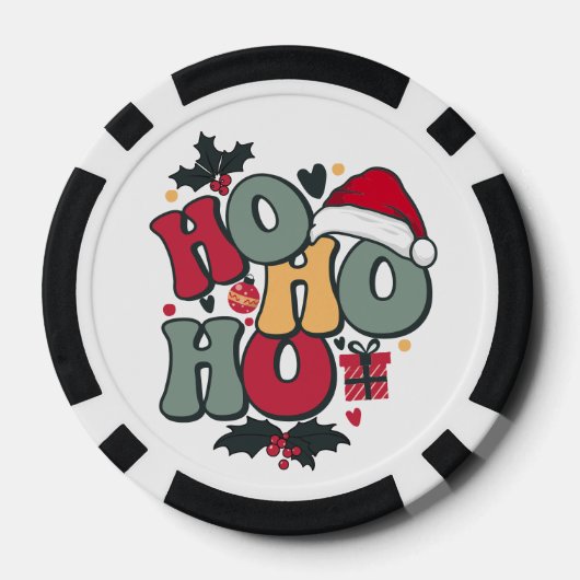 Retro Ho Ho Ho Kerstvakantie Holly Santa Hat Poker Chips (Achterkant)
