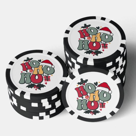 Retro Ho Ho Ho Kerstvakantie Holly Santa Hat Poker Chips (Opstapeling)