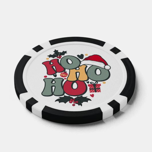 Retro Ho Ho Ho Kerstvakantie Holly Santa Hat Poker Chips (Enkel)