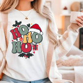 Retro Ho Ho Ho Kerstvakantie Holly Santa Hat Tri-Blend Shirt