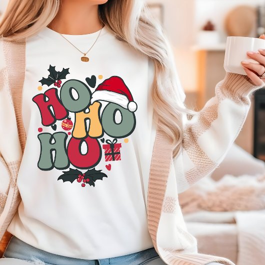 Retro Ho Ho Ho Kerstvakantie Holly Santa Hat Tri-Blend Shirt