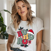 Retro Ho Ho Ho Kerstvakantie Holly Santa Hat Tri-Blend Shirt