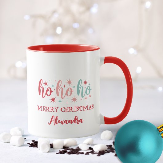 Retro Ho Ho Ho Merry Christmas Custom Name Mok